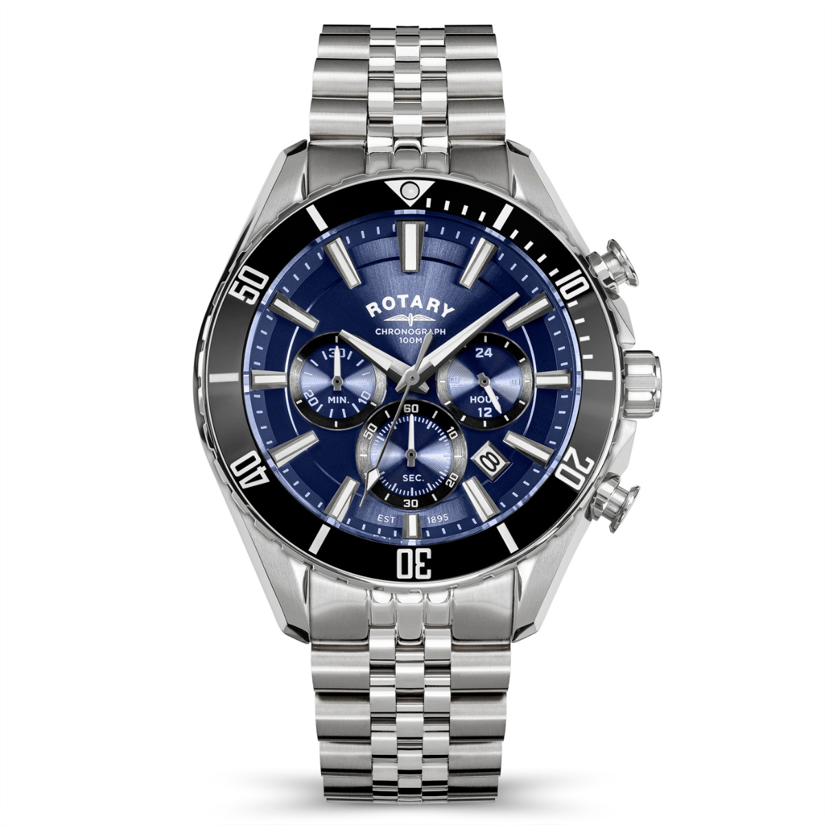Rotary Men's Apex 100 Chronograph 100M Water Resistance Blue Dial Stainless Steel Bracelet Watch - RGB10013/05
