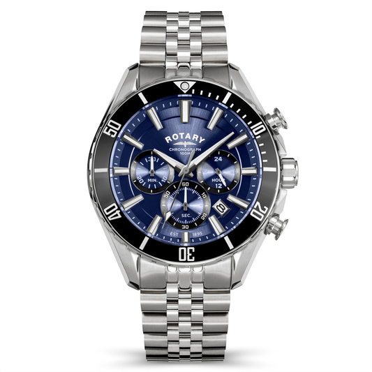 Rotary Men's Apex 100 Chronograph 100M Water Resistance Blue Dial Stainless Steel Bracelet Watch - RGB10013/05