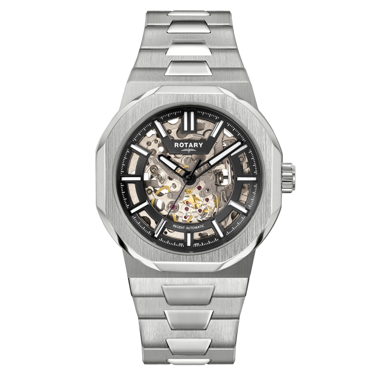 Rotary Men's Regent Skeleton Automatic 100M Water Resistance Black Dial Stainless steel Bracelet Watch - GB05495/04