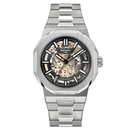 Rotary Men's Regent Skeleton Automatic 100M Water Resistance Black Dial Stainless steel Bracelet Watch - GB05495/04