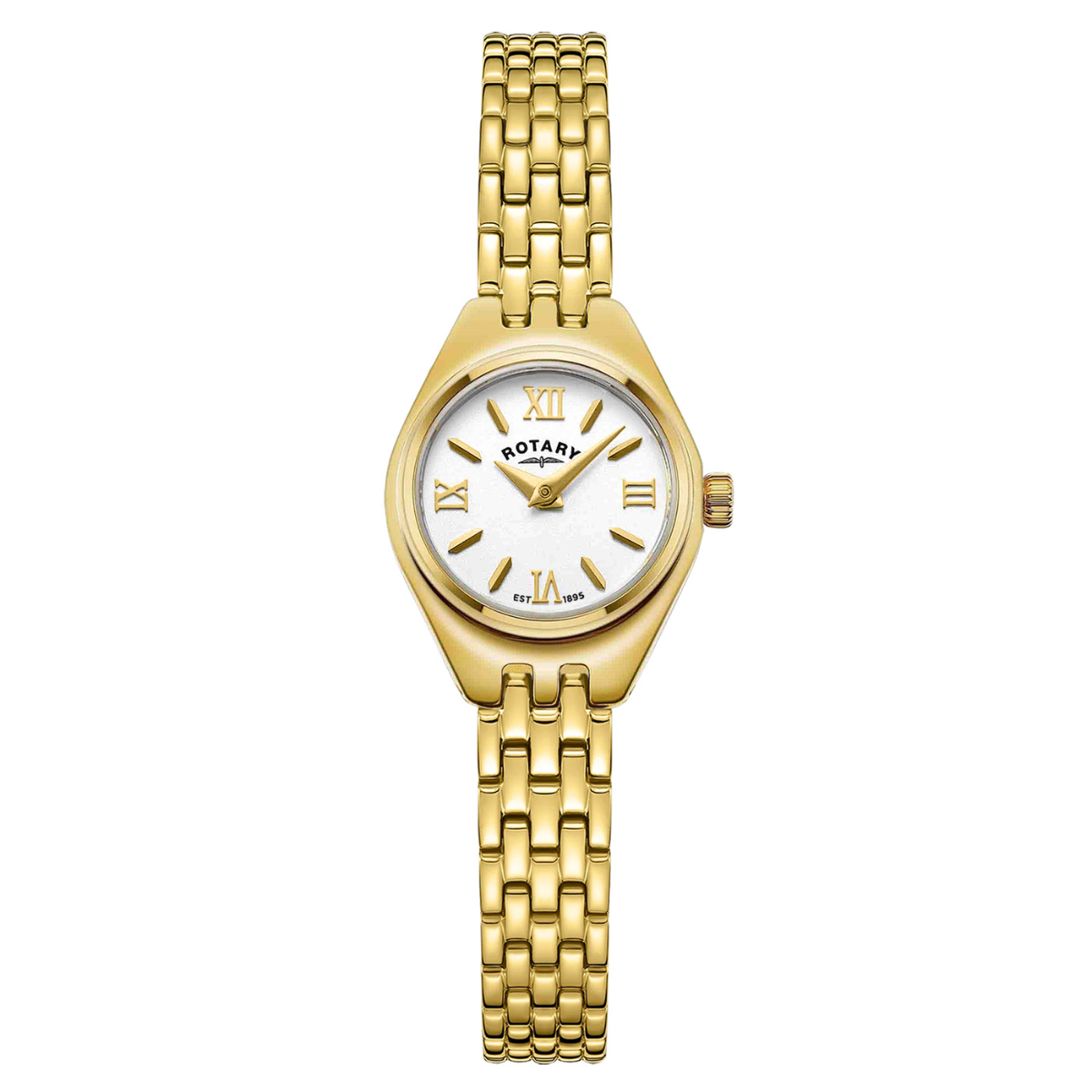 Rotary Ladies Cocktail Silver White Dial Gold Plated Stainless Steel Bracelet Watch - LB05128/70
