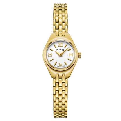 Rotary Ladies Cocktail Silver White Dial Gold Plated Stainless Steel Bracelet Watch - LB05128/70