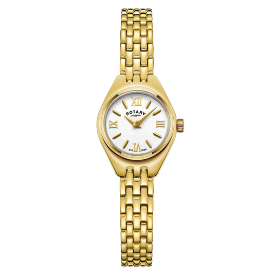 Rotary Ladies Cocktail Silver White Dial Gold Plated Stainless Steel Bracelet Watch - LB05128/70