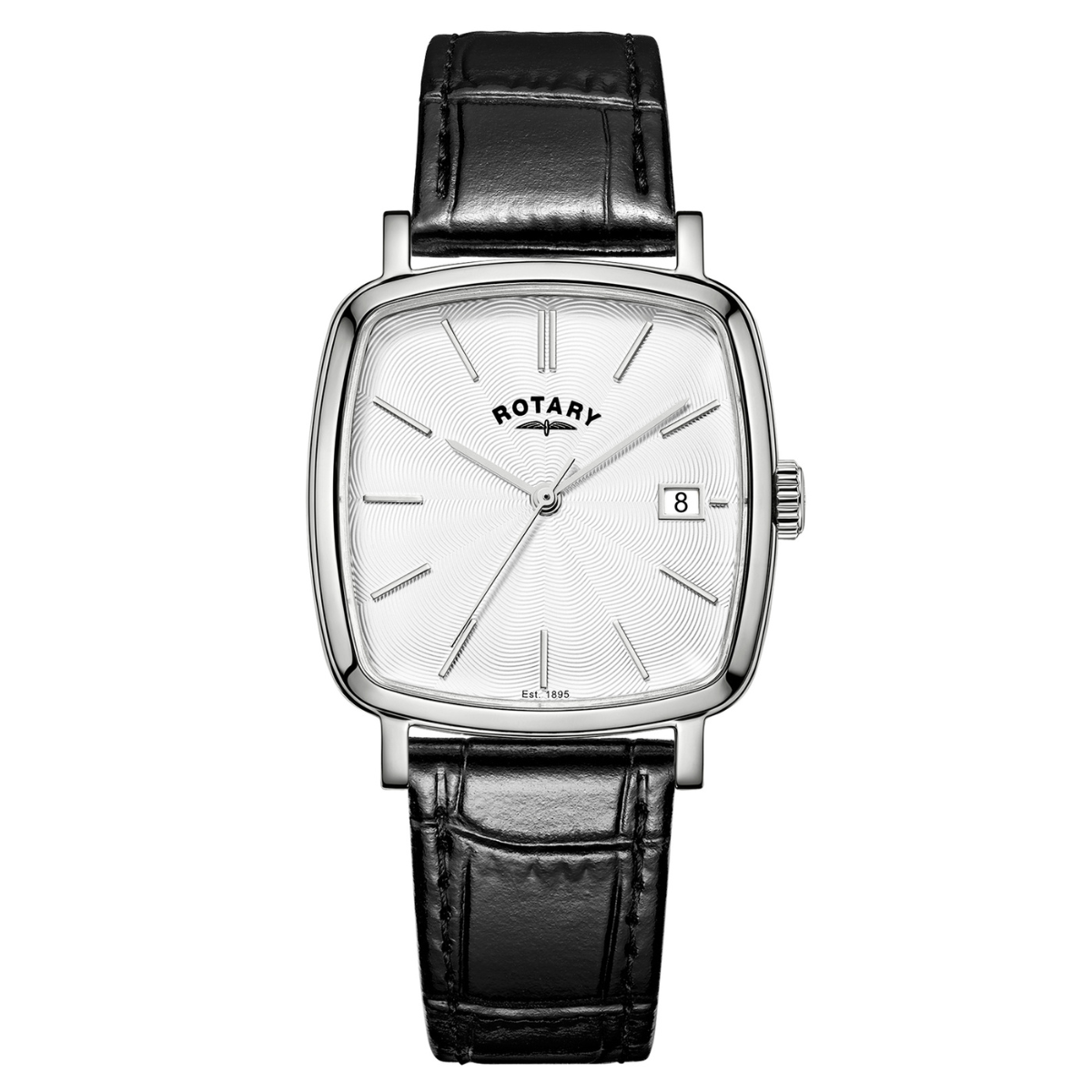 Rotary Men's Heritage Astoria Square Stainless Steel Case Black Leather Strap Watch - RGS05307/08