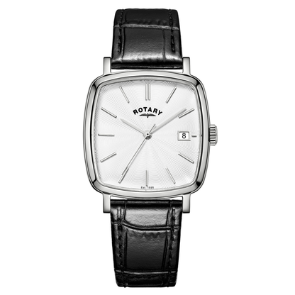 Rotary Men's Heritage Astoria Square Stainless Steel Case Black Leather Strap Watch - RGS05307/08