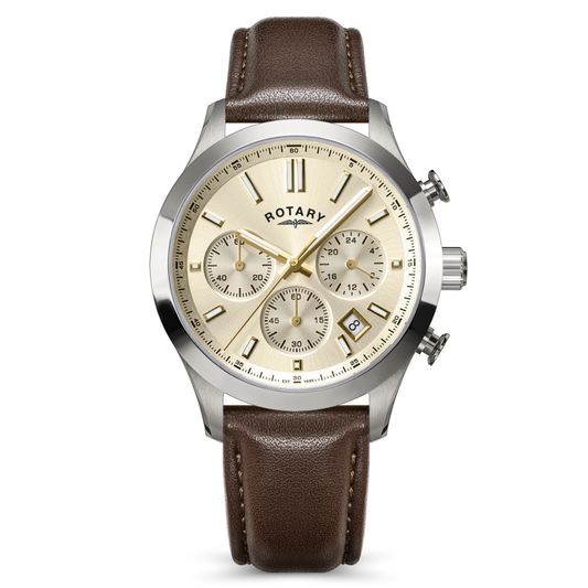 Rotary Men's Heritage Chronograph Stainless Steel Brown Leather Strap Watch - RGS10071/03