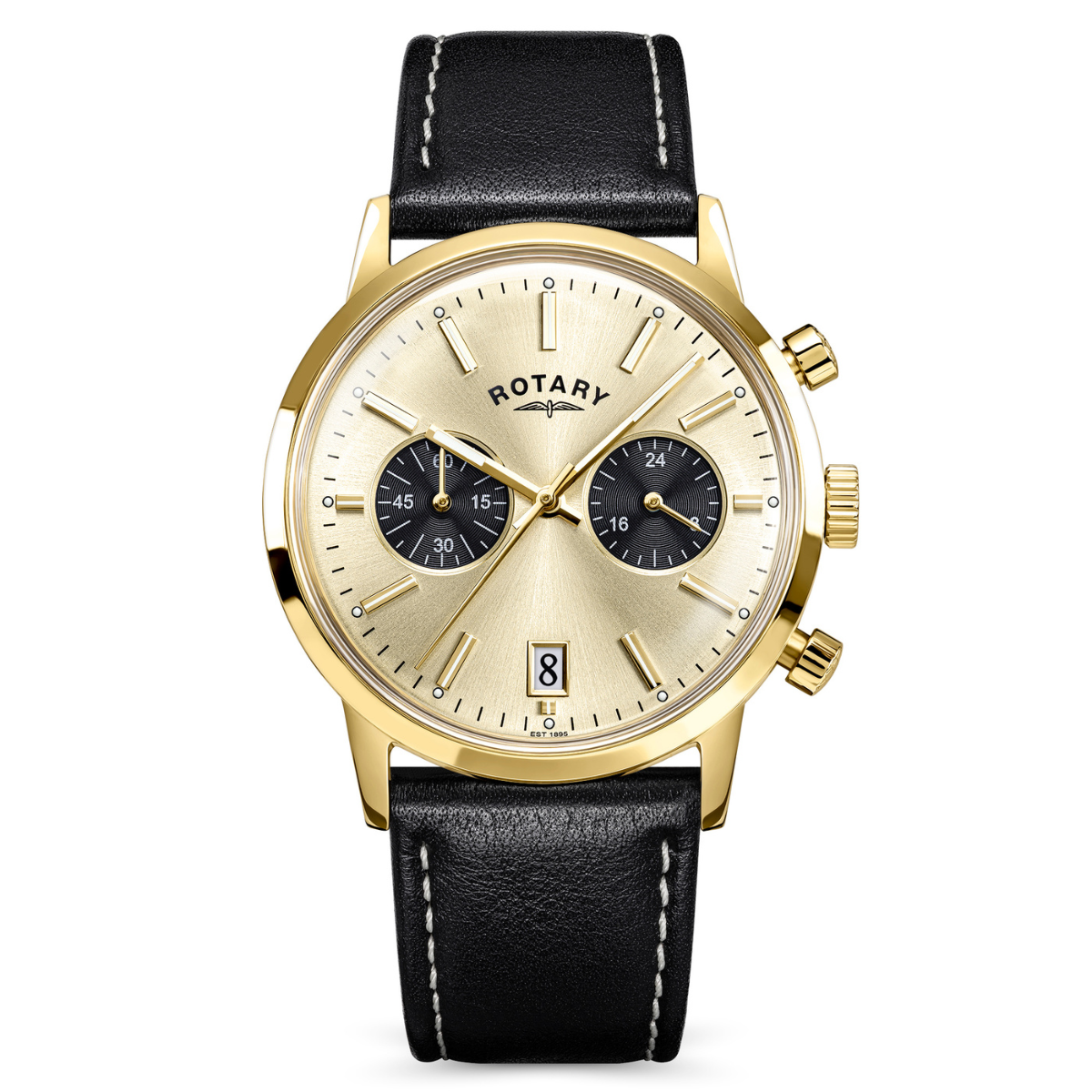 Rotary Men's 1895 Gold Plated Stainless Steel Chronograph Brown Leather Strap Watch - RGS10068/03