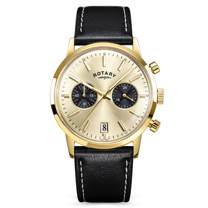 Rotary Men's 1895 Gold Plated Stainless Steel Chronograph Brown Leather Strap Watch - RGS10068/03