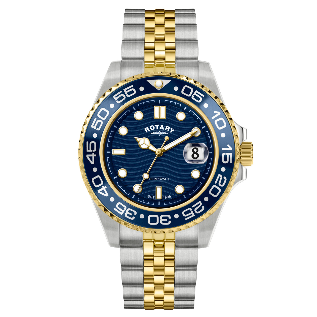 Rotary Men's Apex 100 Blue Dial Silver & Gold Plated Stainless Steel Bracelet Watch - RGB10018/05