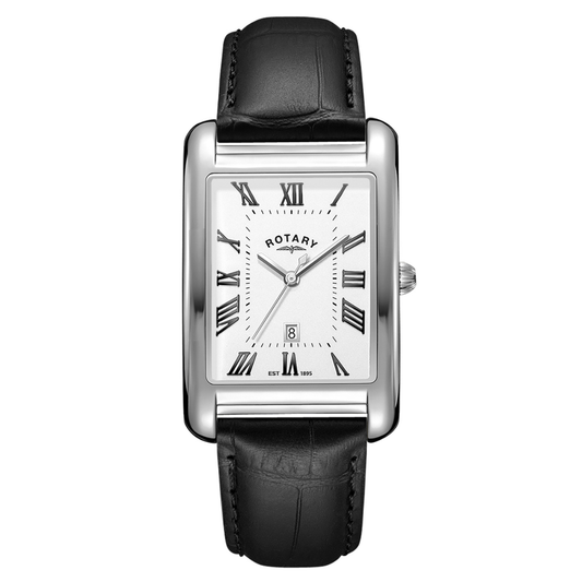 Rotary Men's Heritage Astoria Rectangular Stainless Steel Case Black Leather Strap Watch - GS05750/01