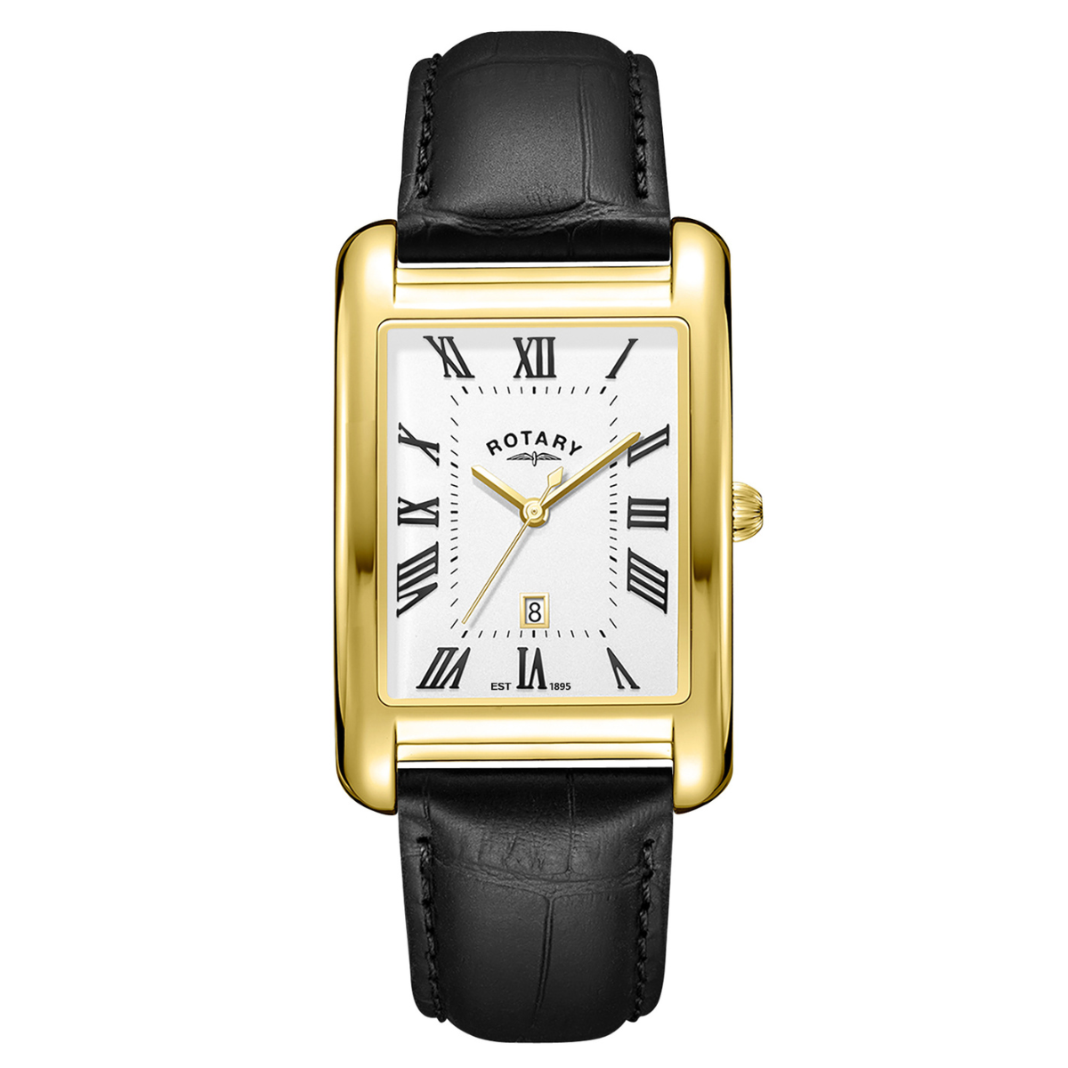 Rotary Men's Heritage Astoria Rectangular Gold Plated Stainless Steel Case Black Leather Strap Watch - GS05753/01