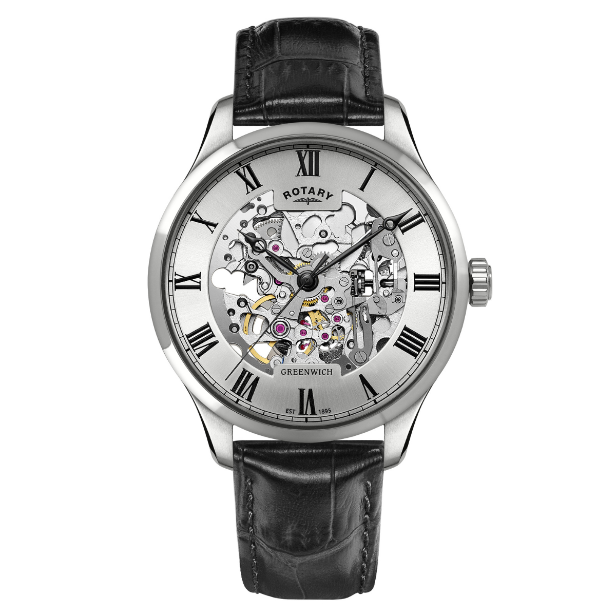Rotary Men's GreenwichStainless steel Black Leather Strap Watch - GS02940/06