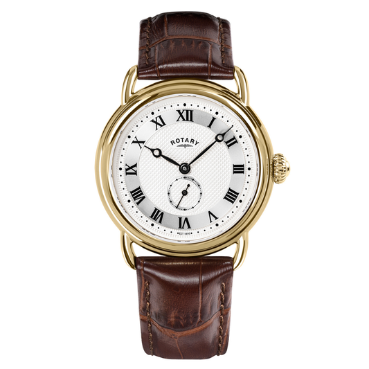 Rotary Men's Heritage Sherlock Gold Plated Stainlesss Steel Brown Leather Strap Watch - RGS10014/06
