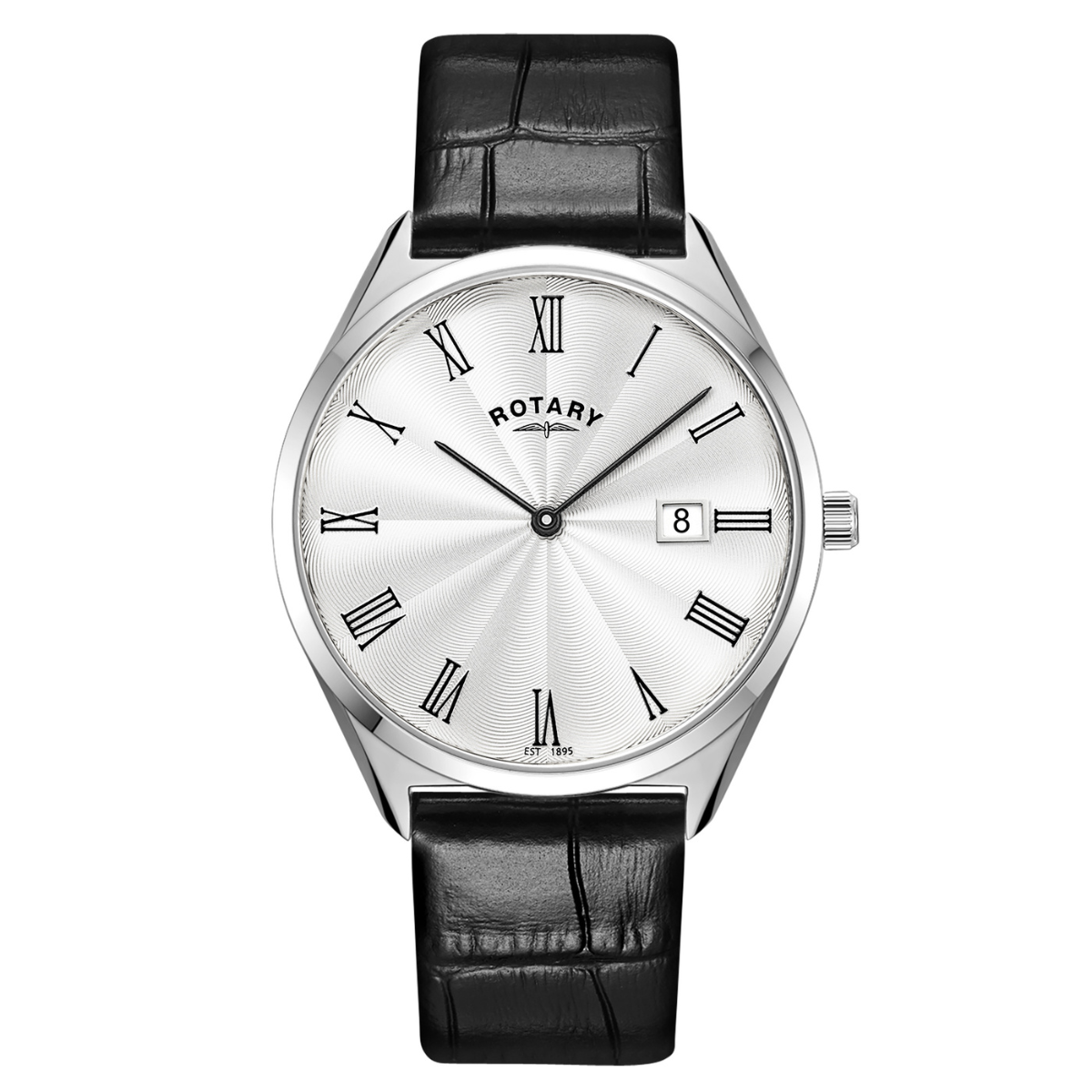 Rotary Men's Ultra SlimStainless Steel Black Leather Strap Watch - GS08010/01
