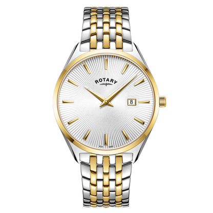 Rotary Men's Ultra Slim Silver & Gold Plated Stainless Steel Bracelet Watch - GB08011/02