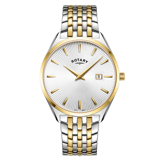 Rotary Men's Ultra Slim Silver & Gold Plated Stainless Steel Bracelet Watch - GB08011/02