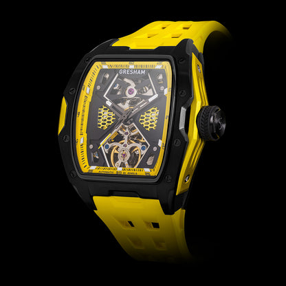 Gresham GI Special Edition Stainless Steel Tonnaeu Case Black and Yellow Watch - G1-0001-YELL