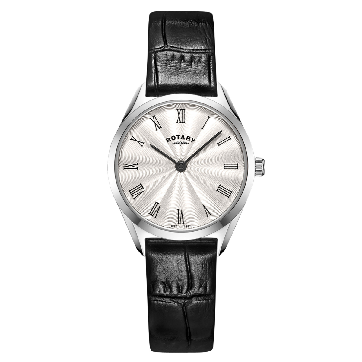 Rotary Ladie's Ultra Slim Stainless Steel Black Leather Strap Watch - LS08010/01