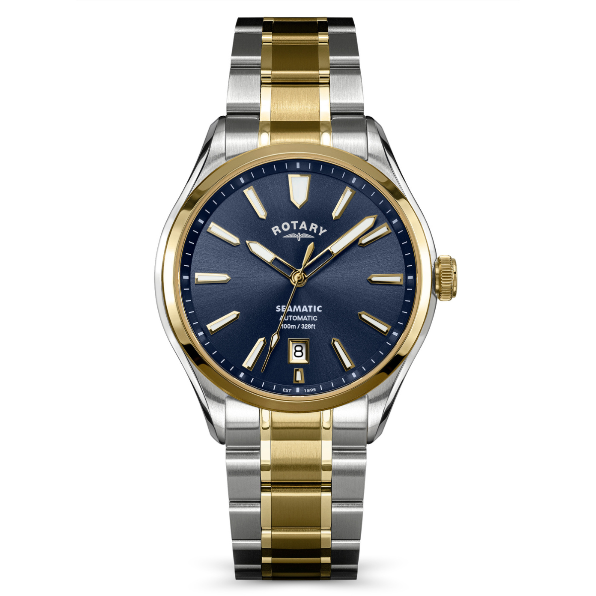 Rotary Men's Seamatic 100M Water Resistance Silver & Gold Plated Stainless Steel Bracelet Watch - RGB10034/05