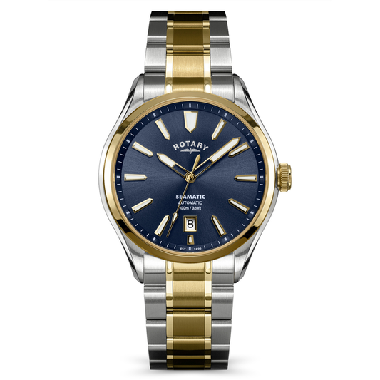 Rotary Men's Seamatic 100M Water Resistance Silver & Gold Plated Stainless Steel Bracelet Watch - RGB10034/05