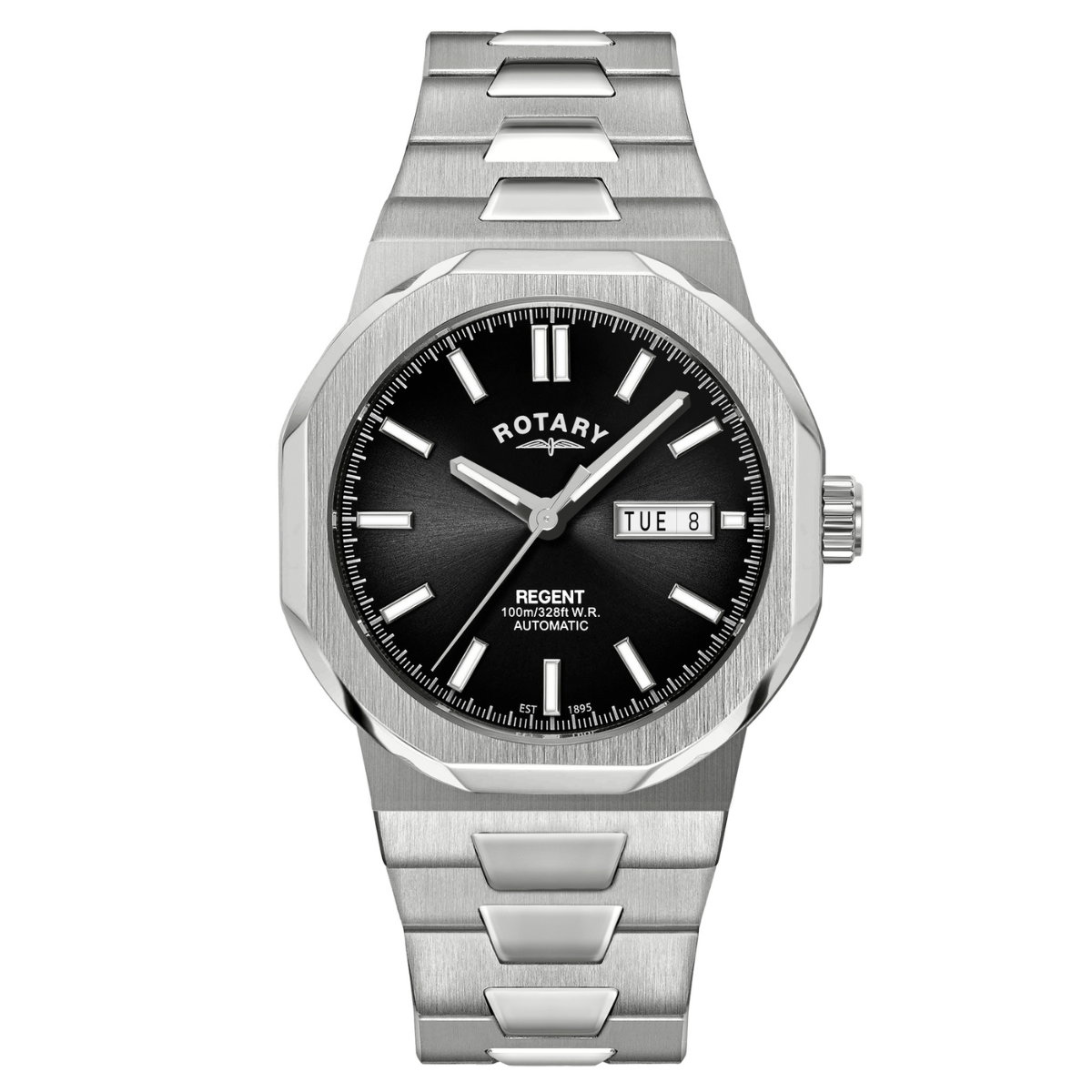 Rotary Men's Regent Automatic 100M Water Reistance Black Dial Stainless Steel Bracelet Watch - GB05490/04