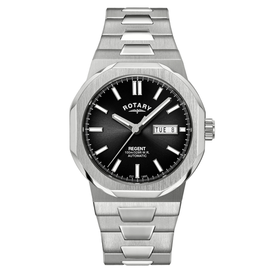 Rotary Men's Regent Automatic 100M Water Reistance Black Dial Stainless Steel Bracelet Watch - GB05490/04