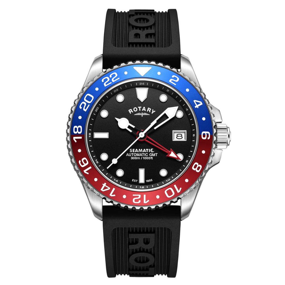 Rotary Men's Seamatic GMT 300M Water Resistance Stainless Steel Black Silicone Strap Watch - GS04378/95