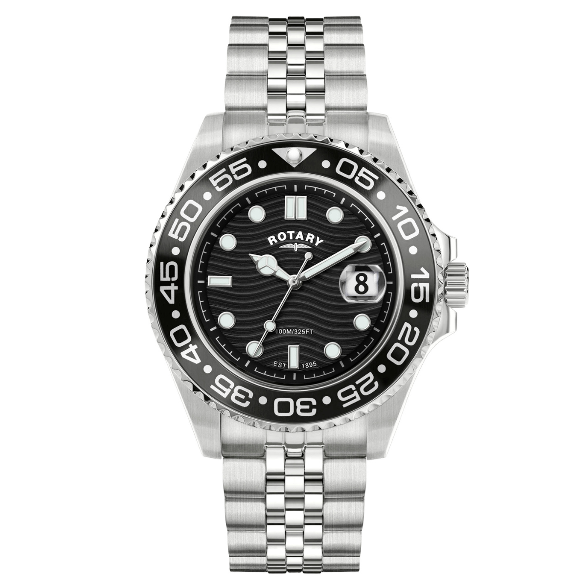 Rotary Men's Apex 100 Black Dial Stainless Steel Bracelet Watch - RGB10015/04