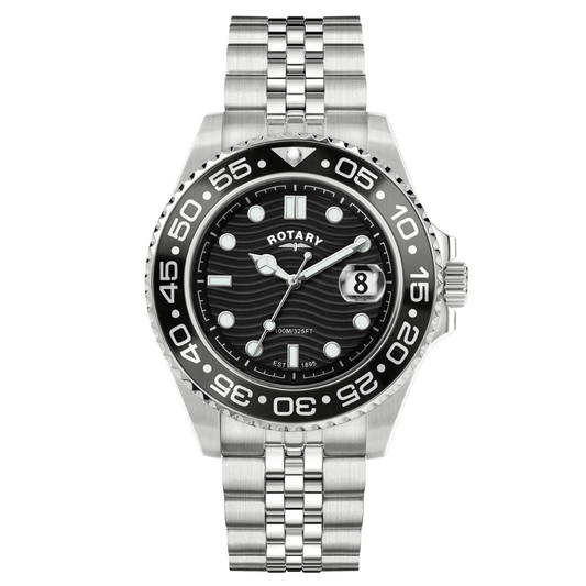 Rotary Men's Apex 100 Black Dial Stainless Steel Bracelet Watch - RGB10015/04
