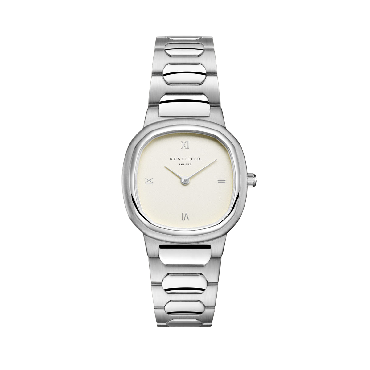 Rosefield Gaia Roman Indexes Gold / Cilinder Steel Strap Matte & Shine Silver - ORCSSS-OR02