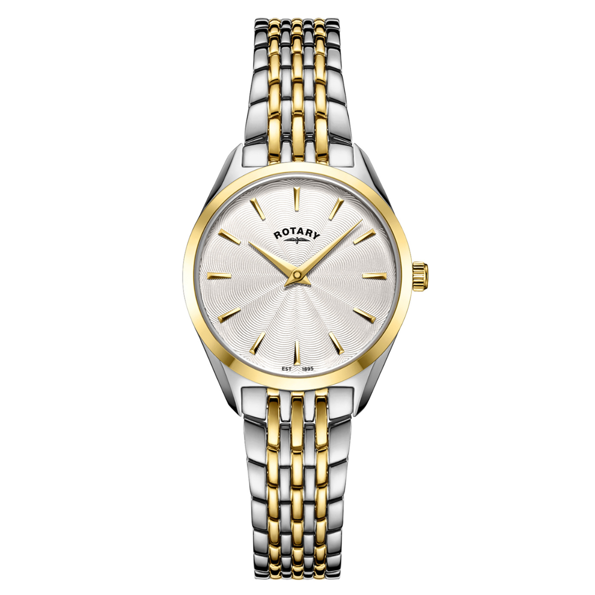 Rotary Ladie's Ultra Slim Silver & Gold Plated Stainless Steel Bracelet Watch - LB08011/02