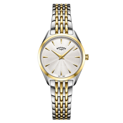 Rotary Ladie's Ultra Slim Silver & Gold Plated Stainless Steel Bracelet Watch - LB08011/02