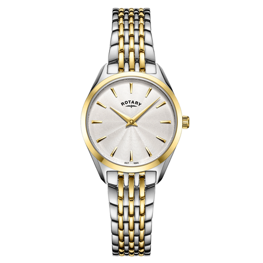 Rotary Ladie's Ultra Slim Silver & Gold Plated Stainless Steel Bracelet Watch - LB08011/02