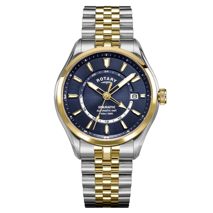 Rotary Men's Seamatic 100 GMT 100M Water Resistance Silver & Gold Plated Stainless Steel Bracelet Watch - RGB10042/05
