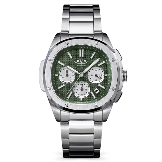 Rotary Mens Apex 100 Chronograph Green Dial Stainless Steel Bracelet Watch - RGB10029/24