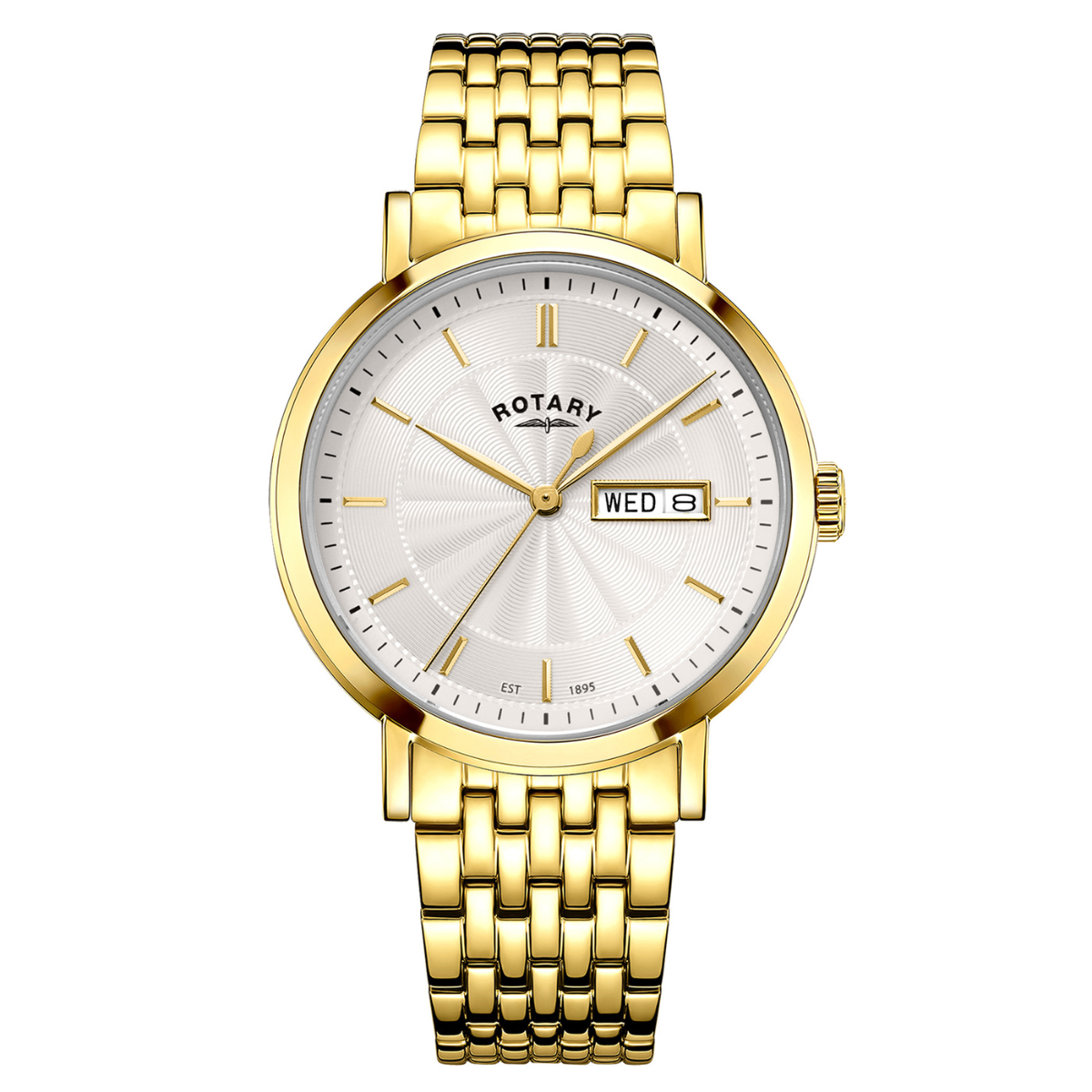 Rotary Men's Heritage White Guilloche Dial Gold Plated Stainless Steel Bracelet Watch - GB05423/02