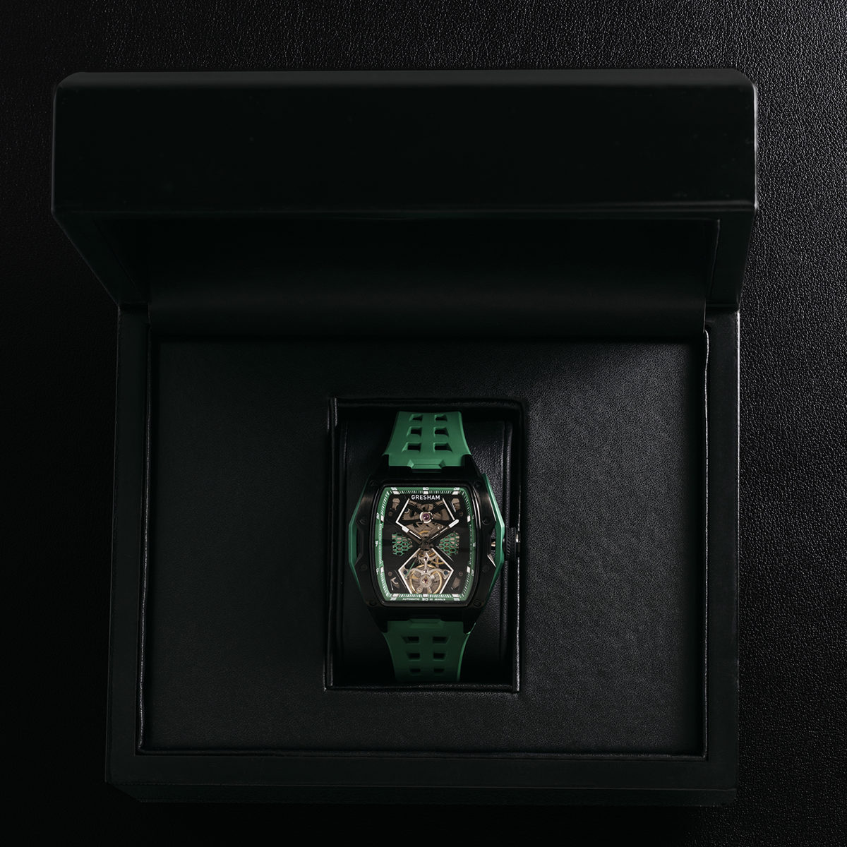 Gresham GI Special Edition Stainless Steel Tonnaeu Case Black and Green Watch - G1-0001-GRN