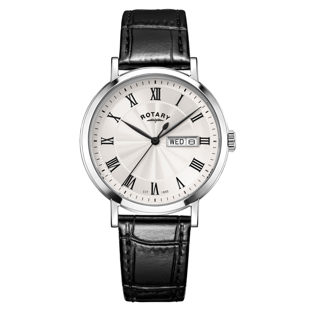 Rotary Men's Heritage Roman Numeral Stainless Steel Black Leather Strap Watch - GS05420/01