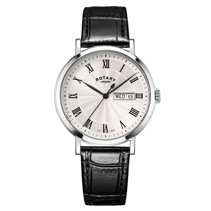 Rotary Men's Heritage Roman Numeral Stainless Steel Black Leather Strap Watch - GS05420/01