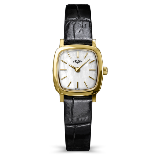 Rotary Ladies Heritage Astoria Mother Of Pearl Gold Plated Black Leather Strap Watch - RLS10046/41