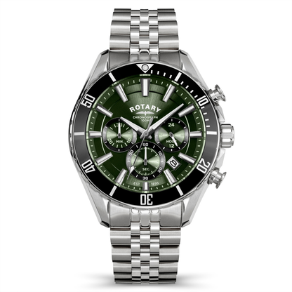 Rotary Men's Apex 100 Chronograph 100M Water Resistance Green Dial Stainless Steel Bracelet Watch - RGB10013/24