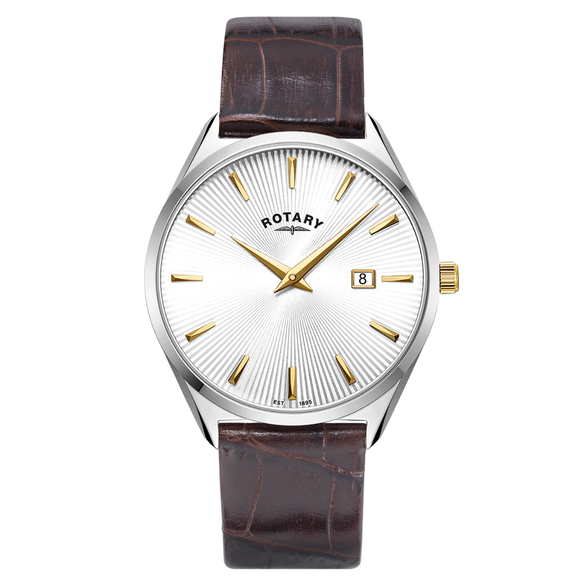 Rotary Men's Ultra SlimStainless Steel Brown Leather Strap Watch - GS08010/02