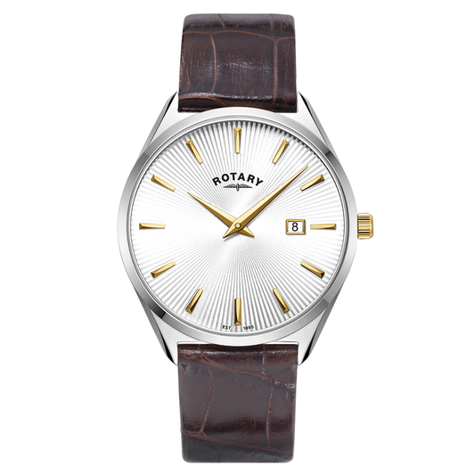 Rotary Men's Ultra SlimStainless Steel Brown Leather Strap Watch - GS08010/02