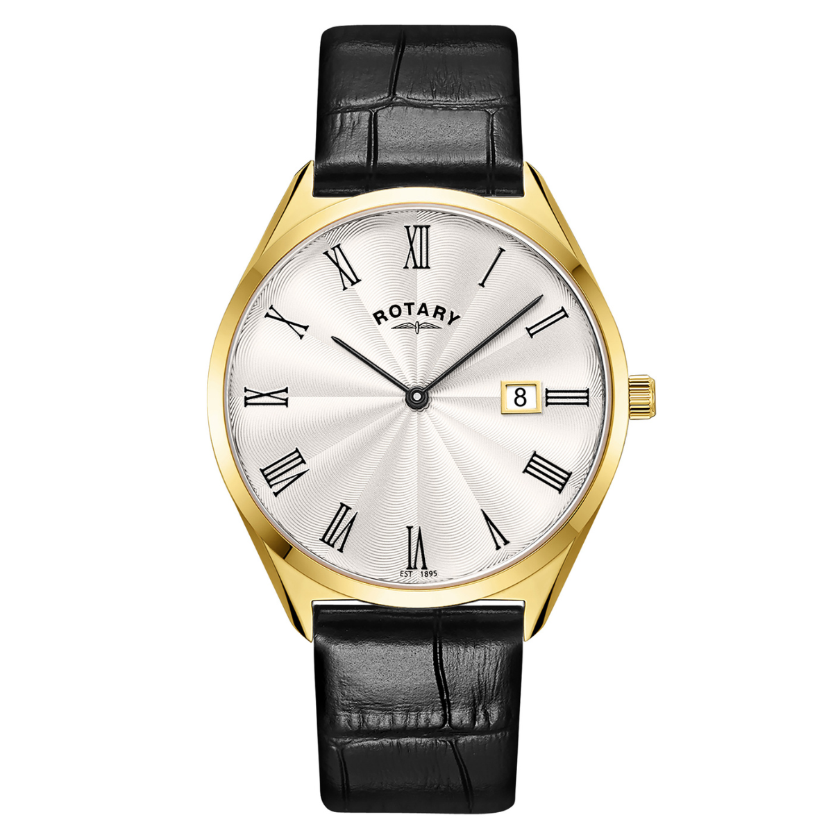 Rotary Men's Ultra SlimGold Plated Stainless Steel Black Leather Strap Watch - GS08013/01