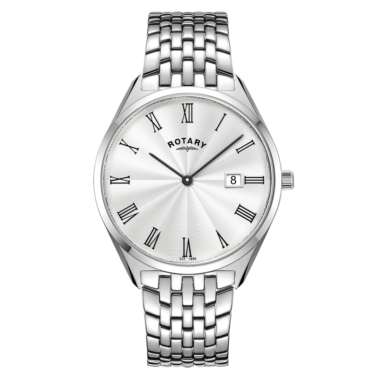 Rotary Men's Ultra Slim White Dial Stainless Steel Bracelet Watch - GB08010/01