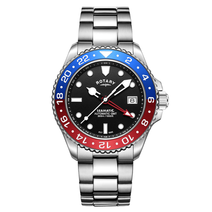 Rotary Men's Seamatic GMT 300M Water Resistance Stainless Steel Black Silicone Strap Watch - GB04378/95