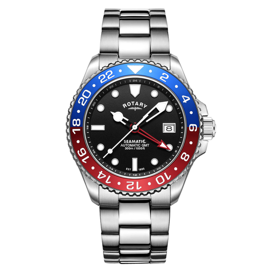Rotary Men's Seamatic GMT 300M Water Resistance Stainless Steel Black Silicone Strap Watch - GB04378/95
