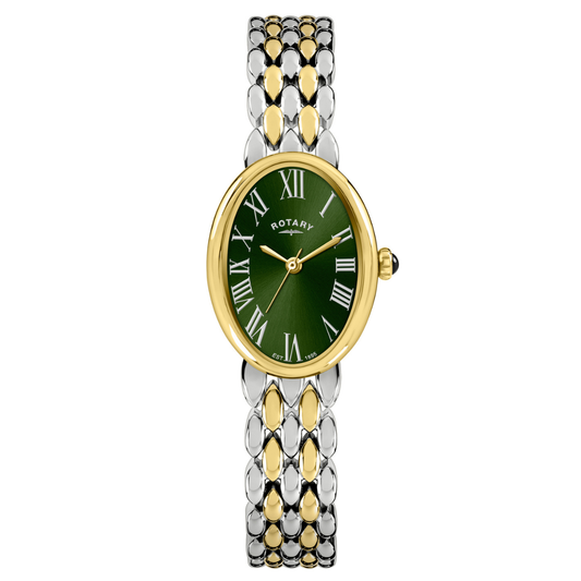 Rotary Ladies Heritage Astoria Green Satin Dial Silver & Gold Plated Stainless Steel Pebble Bracelet Watch - RLB10025/24