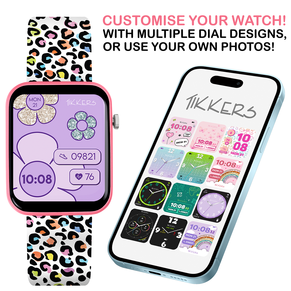 Tikkers Smart Series 13 Pink Leopard Print Silicone Strap Smart Watch - TKS13-0037
