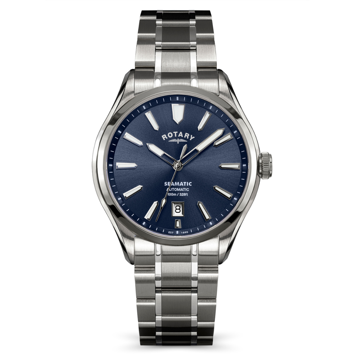 Rotary Men's Seamatic 100M Water Resistance Blue Dial Stainless Steel Bracelet Watch - RGB10033/05